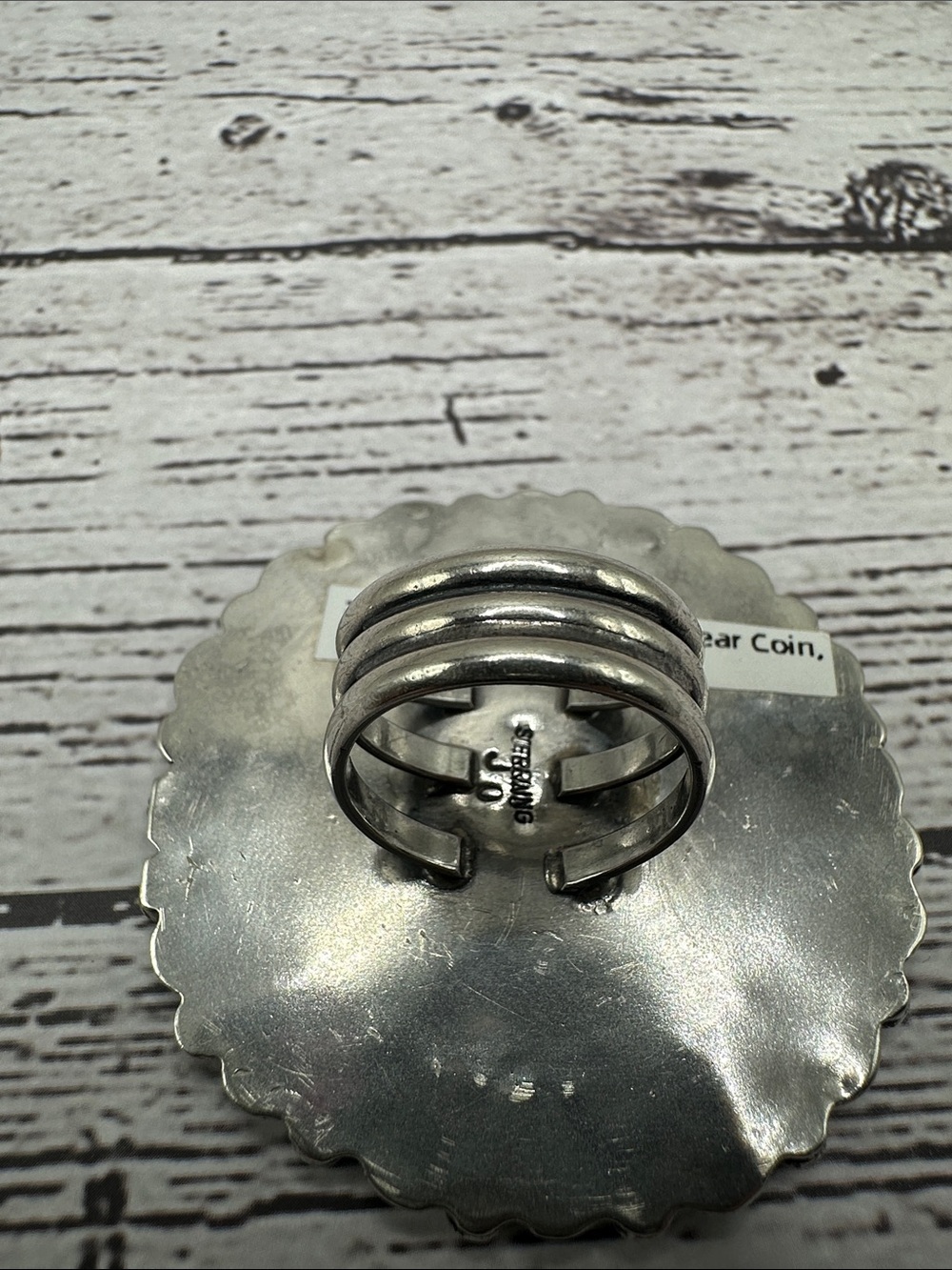 Sterling Silver Coin Ring with Paloma Mint Green Cabochon Halo - Picture 3 of 5